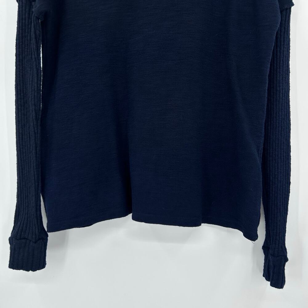 NWT Anthropologie Amadi Navy Mock Neck Mixed Knit Ribbed Sleeve Top Womens Sz XS - Picture 6 of 13